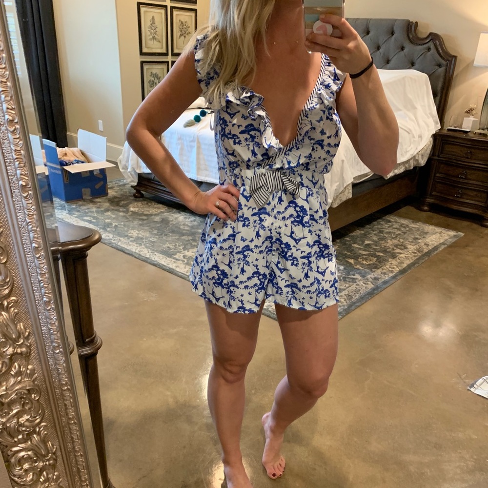Blue and White Romper